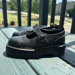 DR. MARTENS ADDINA FLOWER BUCKLE LEATHER PLATFORM SHOES